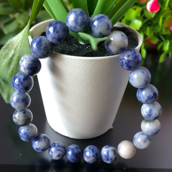 Sodalite 8mm Natural Stone Beads Stretchable Bracelet - Picture 2 of 3